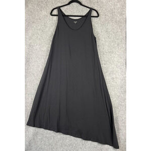 Garnet Hill Jersey Dress Womens Large Black Asymmetrical Stretchy Midi Minimal